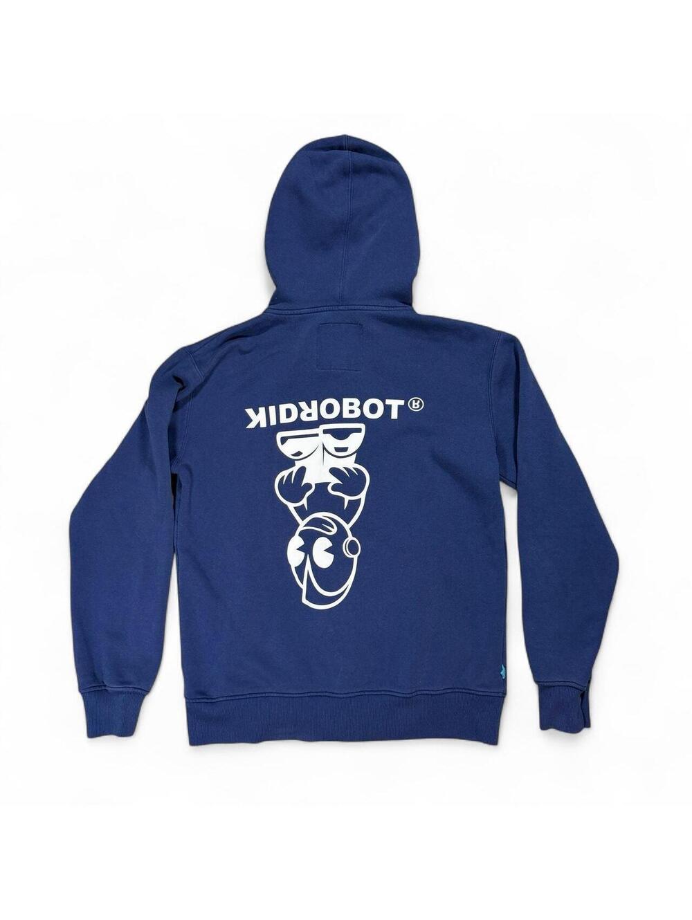 Mens Kidrobot Navy Blue Full-Zip Back Graphic Hoodie Y2K Medium Skater Punk